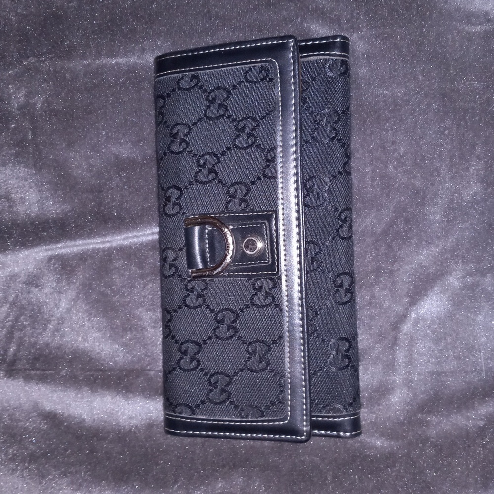 Gucci Long Wallet Black Monogram with Silver horsebit